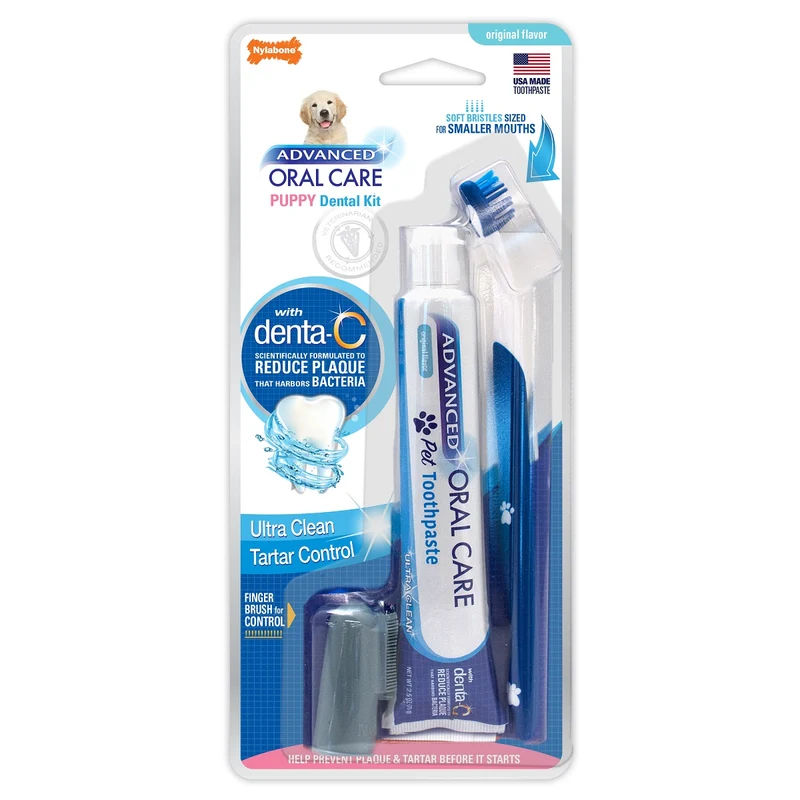 Kit Dental Advance Puppy - Pasta y Cepillo de Dientes para Perros Cachorros - Nylabone