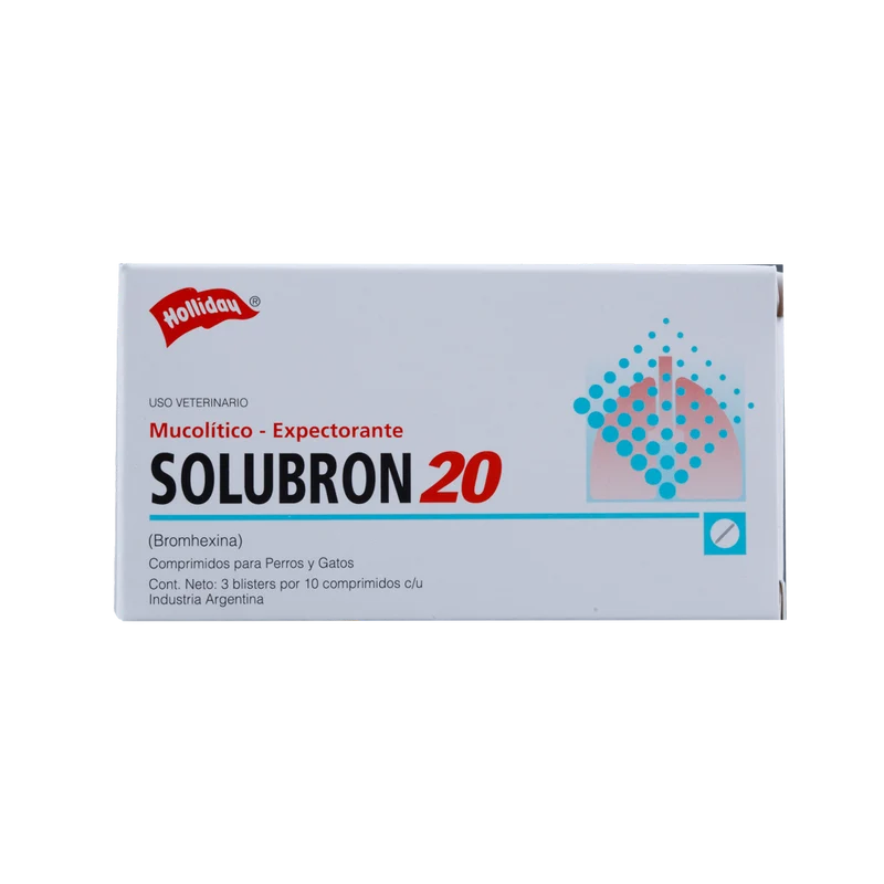 Mucolítico Solubron para Perros y Gatos 20 mg x 10 Tabletas