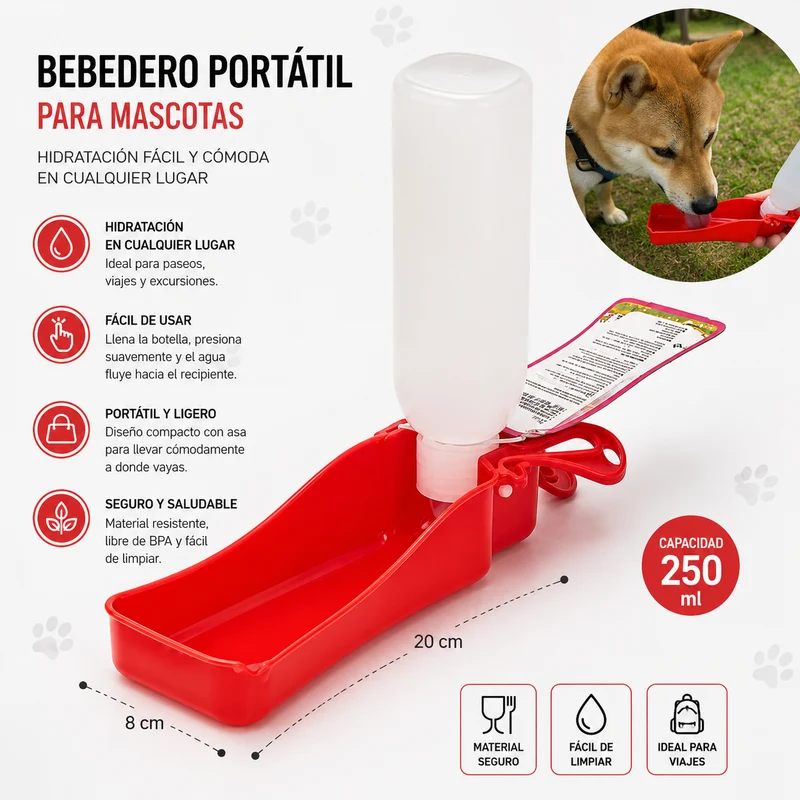 Bebedero Portátil para Perros 250 ml- Rojo