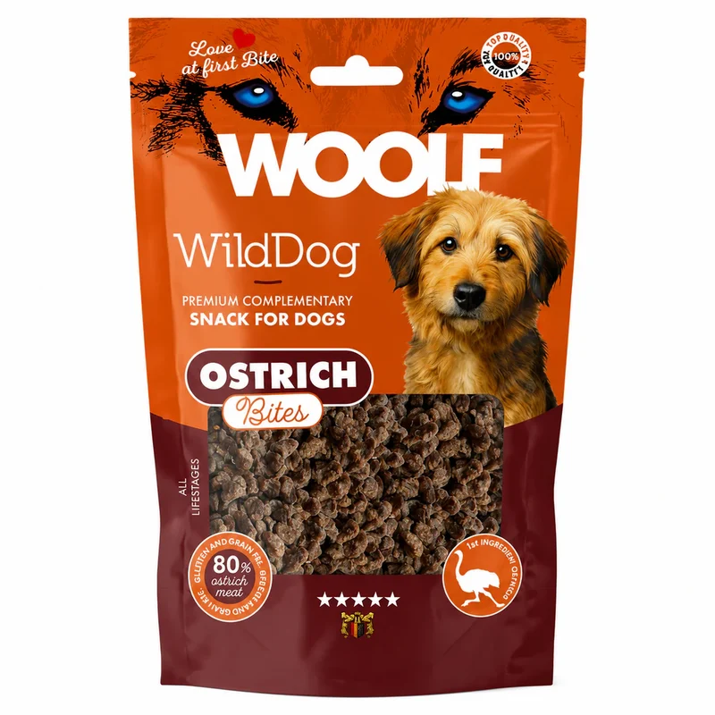 Snacks Avestruz Woolf Wilddog Soft Bites - Bocaditos semihúmedos Para Perros | 80% carne avestruz