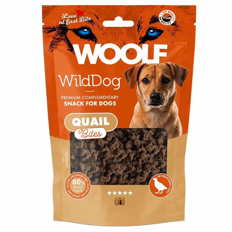 Snacks Codorniz Woolf Wilddog Soft Bites - Bocaditos semihúmedos Para Perros - 80% carne codorniz