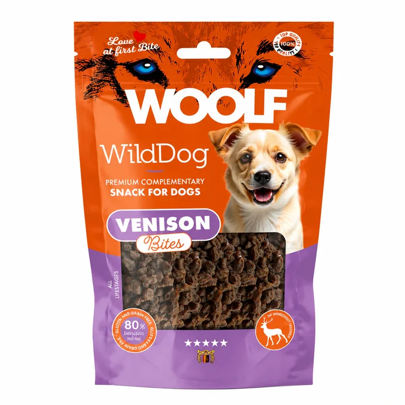 Snacks Venado Woolf Wilddog Soft Bites - Bocaditos semihúmedos Para Perros - 80% carne venado