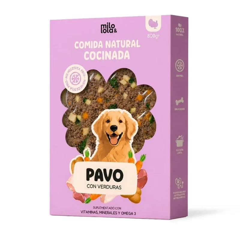 Milo & Lola Comida Cocinada de Pavo con Verduras para Perro Adulto | No necesita frío