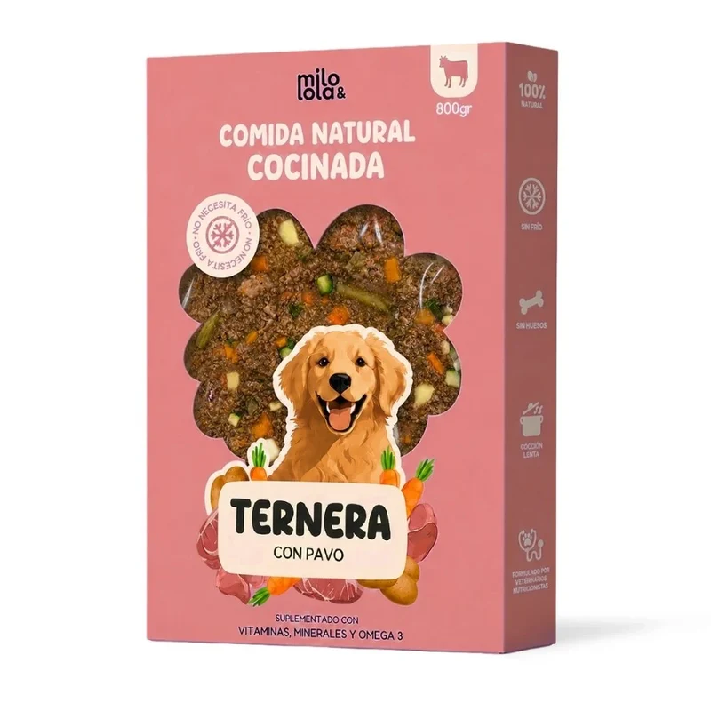 Milo & Lola Comida Cocinada de Ternera y Pavo con Verduras para Perro Adulto | No necesita frío