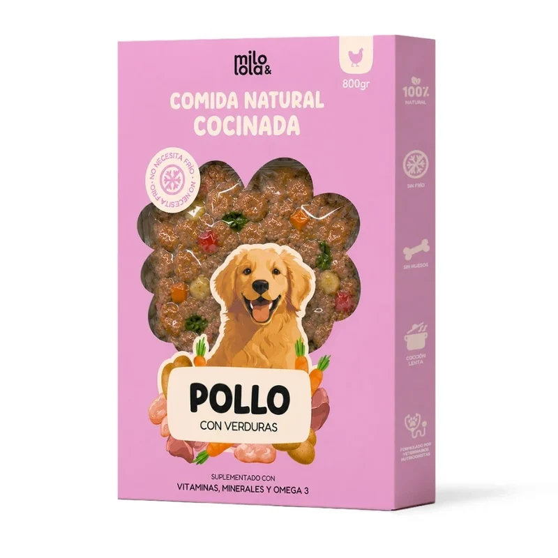 Milo & Lola Comida Cocinada de Pollo con Verduras para Perro Adulto | No necesita frío