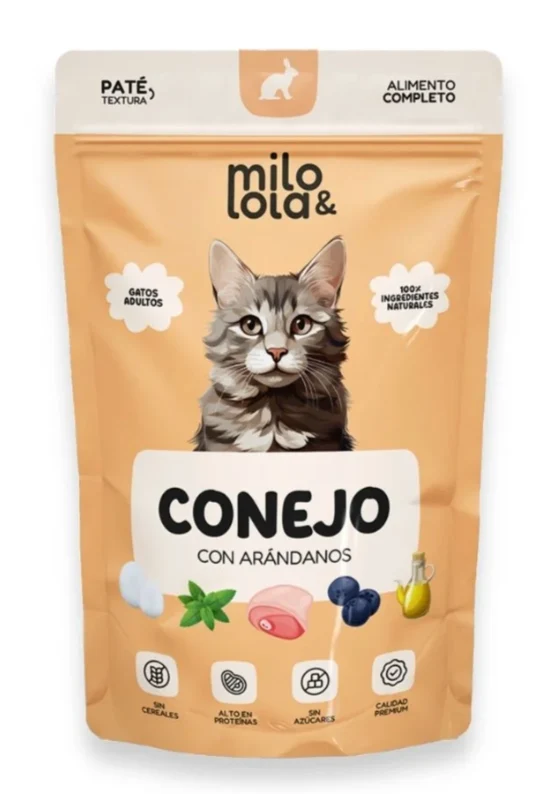 Milo y Lola Sobre de Conejo, Pollo y ternera con Arándanos para Gato