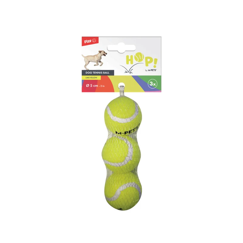 Set de 3 Pelotas de Tenis HOP Amarillo para Perro – Alto Rebote | M-PETS®