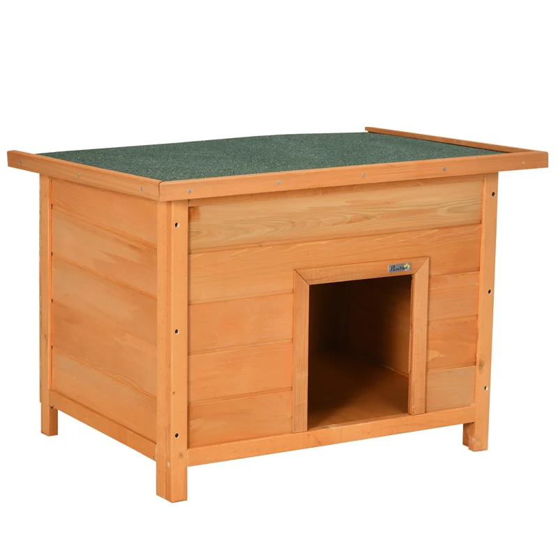 Pawhut Caseta De Madera Para Perro 82x58x58cm Techo Abatible Asfáltico