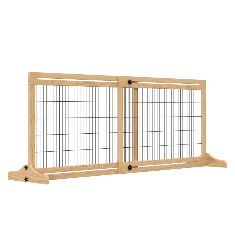 Pawhut Barrera Seguridad Perros De Madera Extensible 104-180 Cm Puerta Escalera