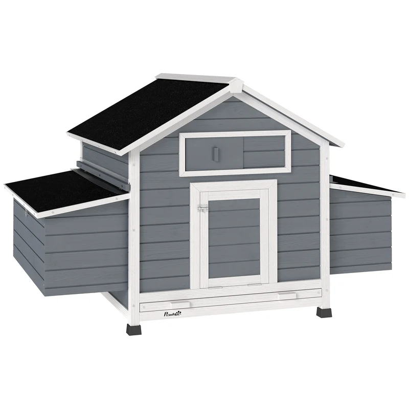 Pawhut Gallinero De Madera Para Exterior Con 2 Nidos 150x100x96,5 Cm Gris