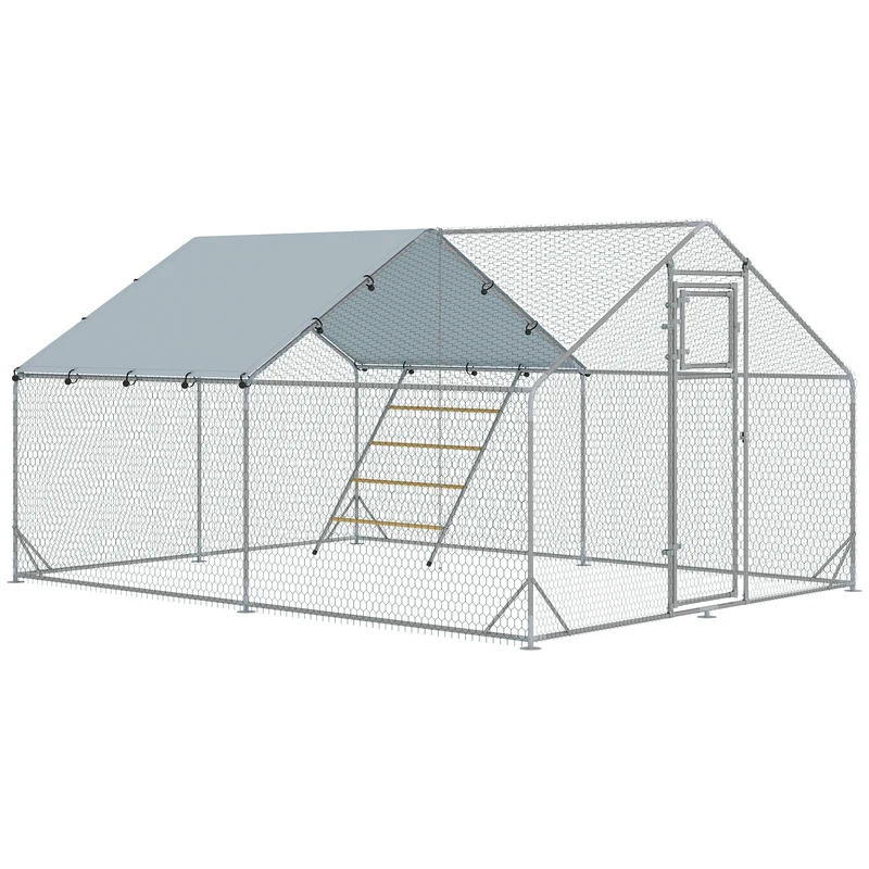 Pawhut Gallinero Para Exterior 3x4x2 M Con Comedero Colgante Tipo Brocheta Plata
