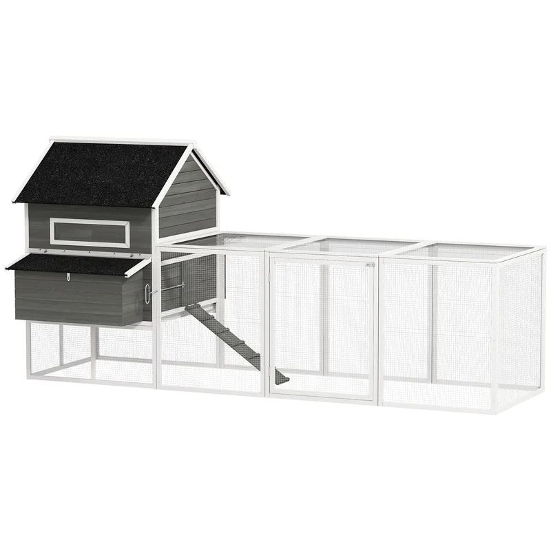 Pawhut Gallinero Grande Exterior Con 2 Nidos Corral 347x160x150cm Gris Oscuro