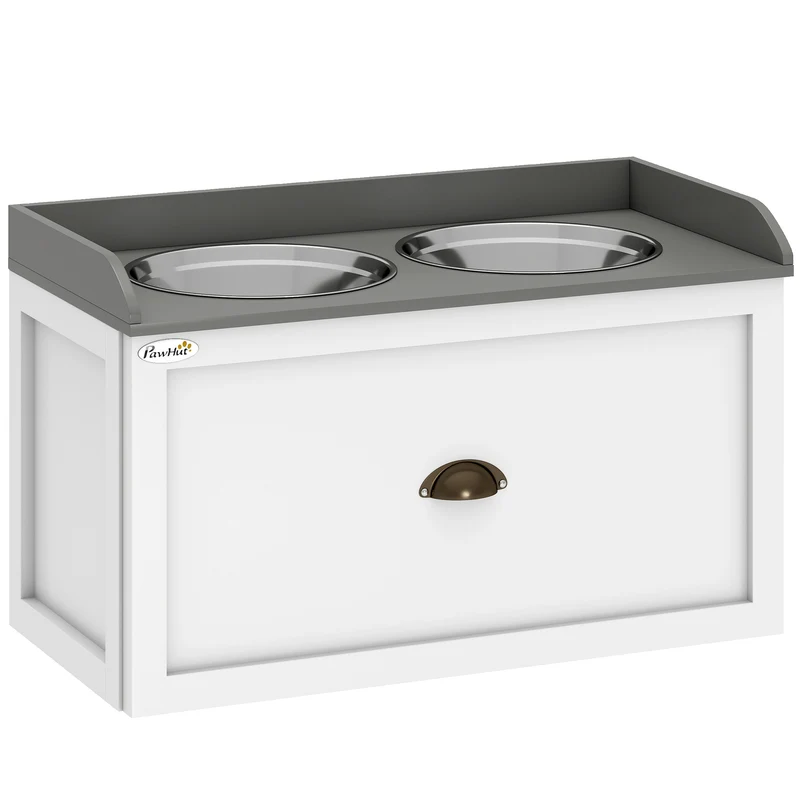 Pawhut Comedero Elevado Para Perros Grandes Con 2 Tazones 60x30x36 Cm Blanco