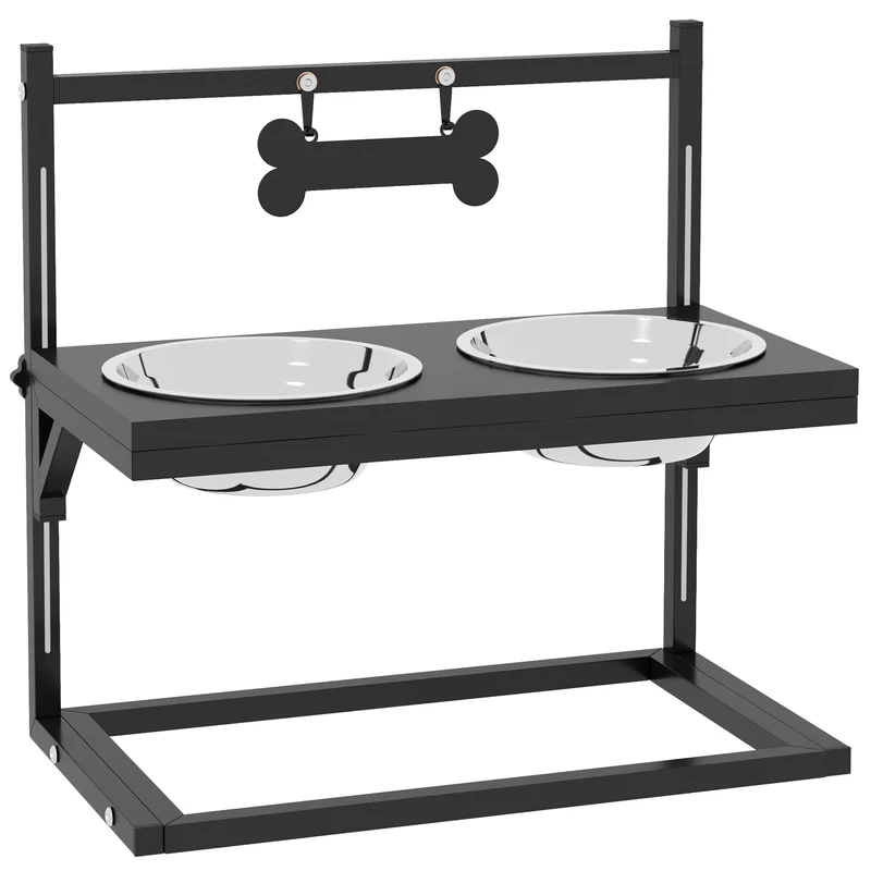 Pawhut Comedero Elevado Para Perros Con 2 Tazones 40,5x22x39 Cm Negro