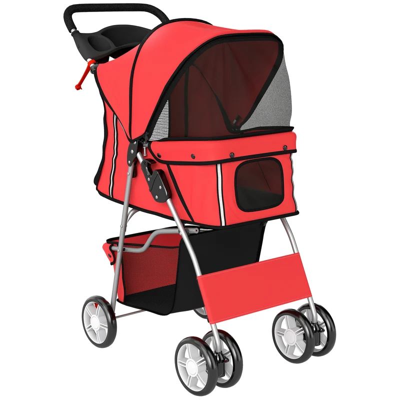 Pawhut Carrito Para Perros Plegable Con Cesta De Almacenaje 77x44x102 Cm Rojo