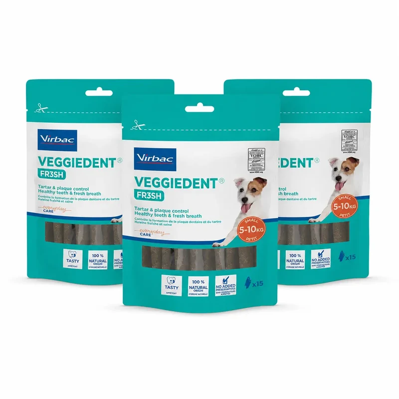 Virbac Veggiedent Fr3sh S, Snacks Dentales Para Perros de Raza Pequeña, Pack 3 unidades
