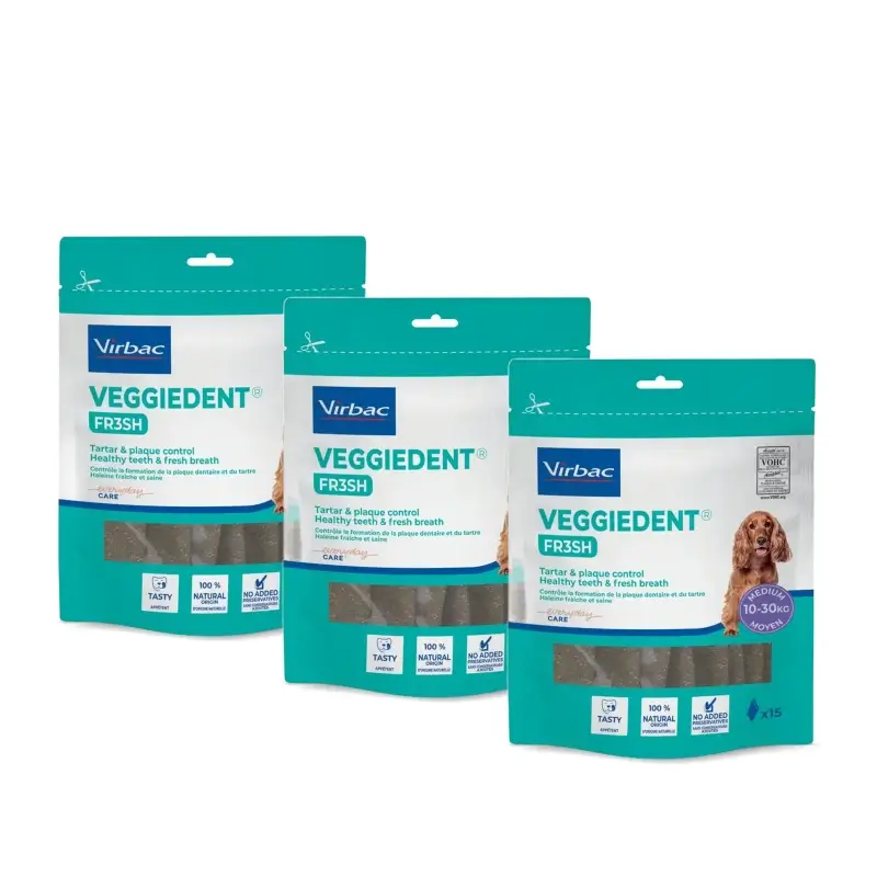 Virbac Veggiedent Fr3sh M, Snacks Dentales Para Perros De Raza Mediana, Pack 3 unidades