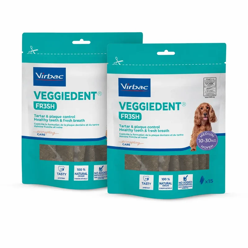 Virbac Veggiedent Fr3sh M, Snacks Dentales Para Perros De Raza Mediana, Pack 2 unidades