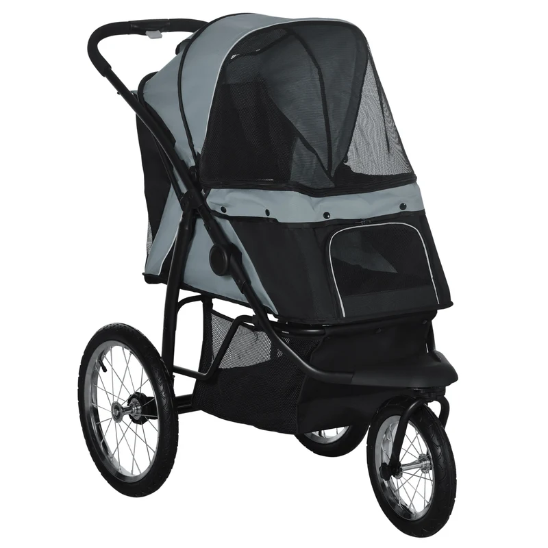 Pawhut Carrito Para Perros Plegable Con Cesta De Almacenaje 111x58x107 Cm Gris