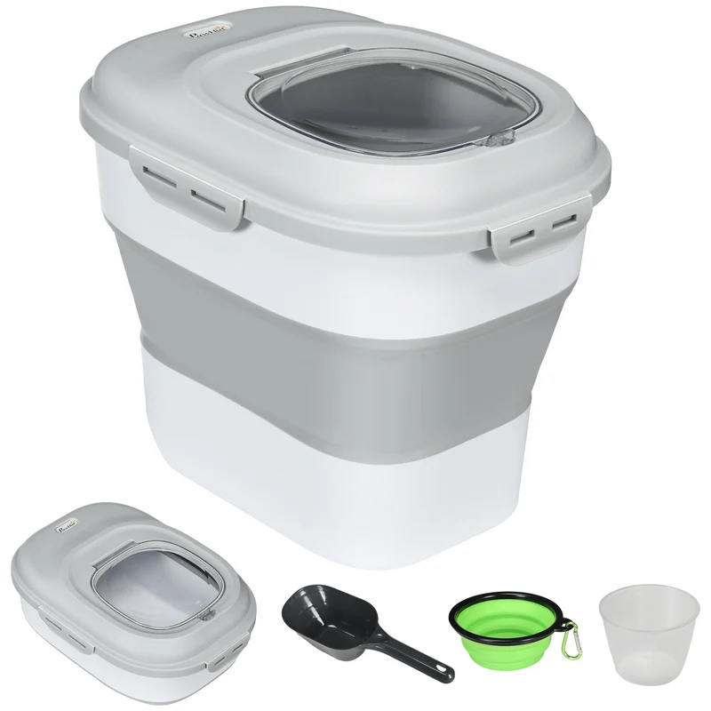 Pawhut Contenedor De Pienso Plegable 25l Con Taza Medidora Cuenco Plegable