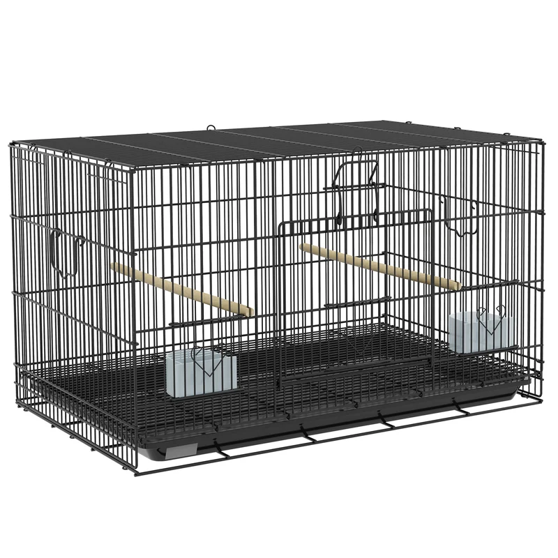Pawhut Jaula Para Pájaros 77x46x45 Cm Con Bandeja Extraíble 2 Perchas Negro