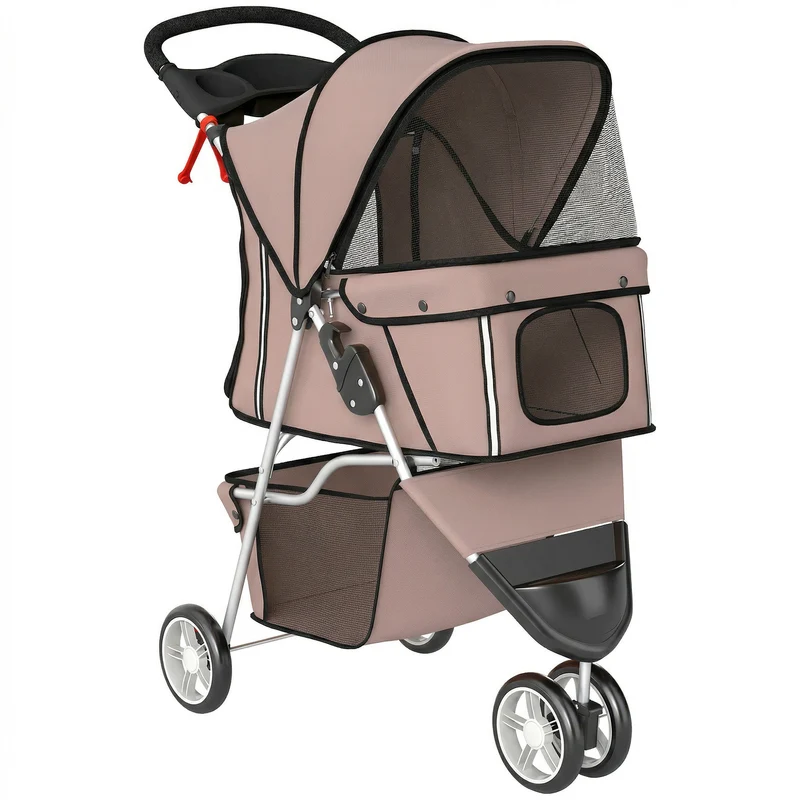 Pawhut Cochecito Para Perros Plegable Con Cesta De Almacenaje 77x44x102 Cm Café