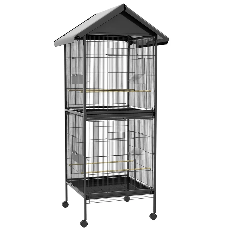 Pawhut Jaula Para Pájaros Grande De 2 Pisos 78x75x168 Cm Negro