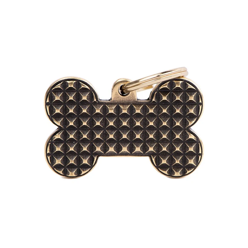 Placa ID Bronx Grande en Forma de Hueso con Tachuelas de Latón Inglés para Perros | MyFamily
