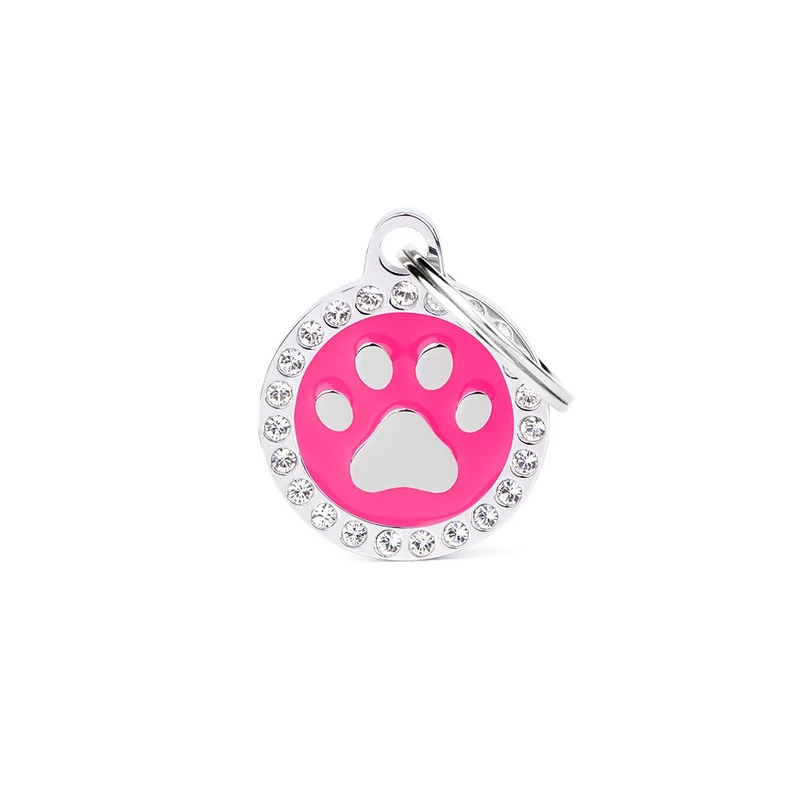 Placa ID Glam Mediana Fucsia con Pata y Cristales para Perros | MyFamily