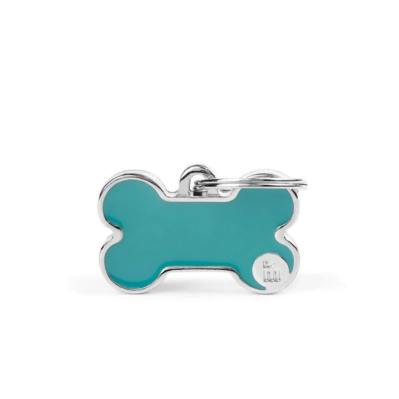 Placa ID Basic Handmade Chica Azul Celeste en Forma de Hueso para Perros
