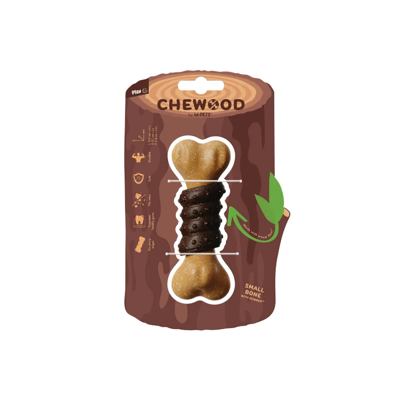 Juguete Mordedor CHEWOOD Bone with Rubber – Nylon y Madera Natural para Perro | M-PETS®