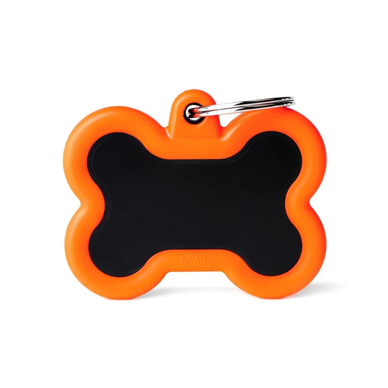 Placa ID Silenciosa de Aluminio Naranja en Forma de Hueso para Perros | MyFamily