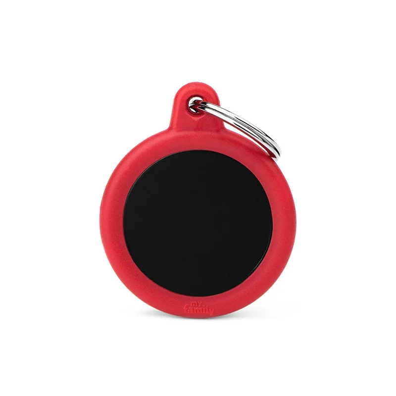 Placa ID Silenciosa de Aluminio Roja en Forma de Círculo para Perros | MyFamily
