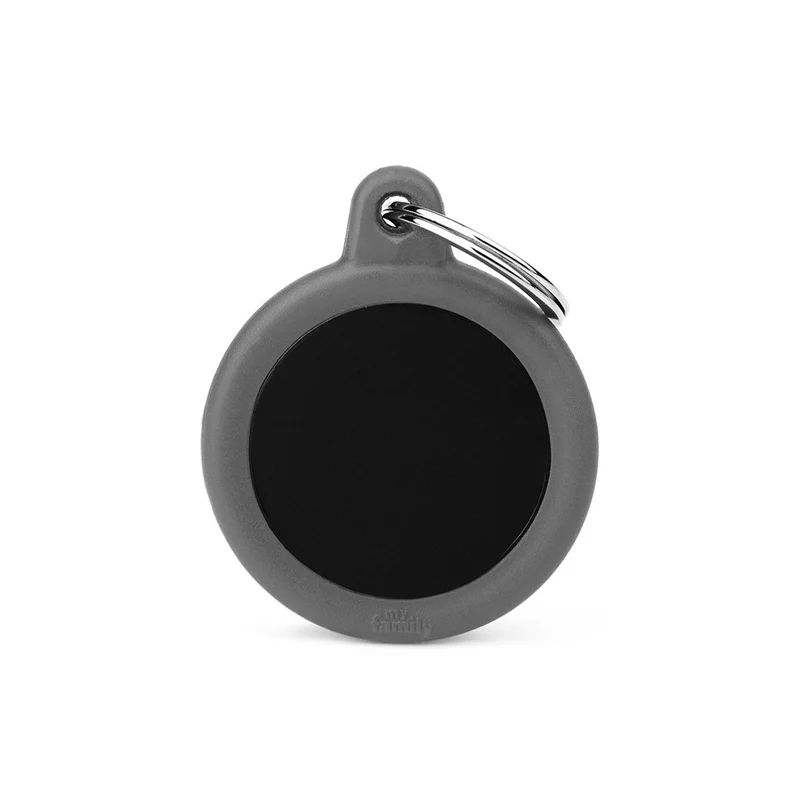 Placa ID Silenciosa de Aluminio Gris en Forma de Círculo para Perros | MyFamily