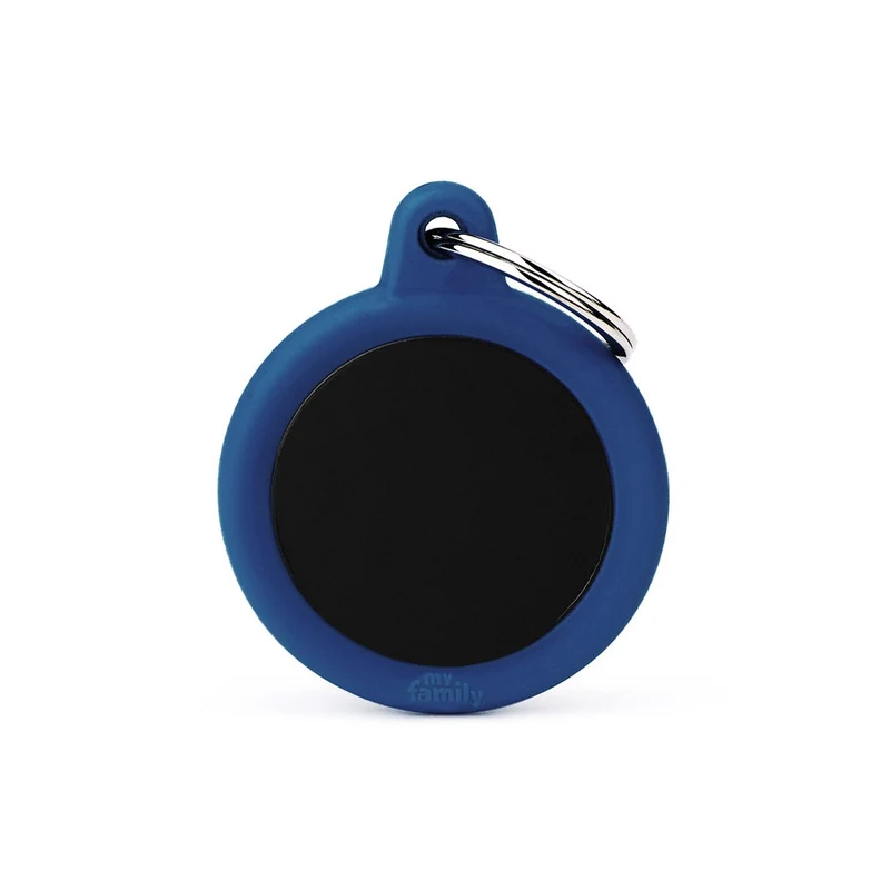 Placa ID Silenciosa de Aluminio Azul Oscuro en Forma de Círculo para Perros | MyFamily