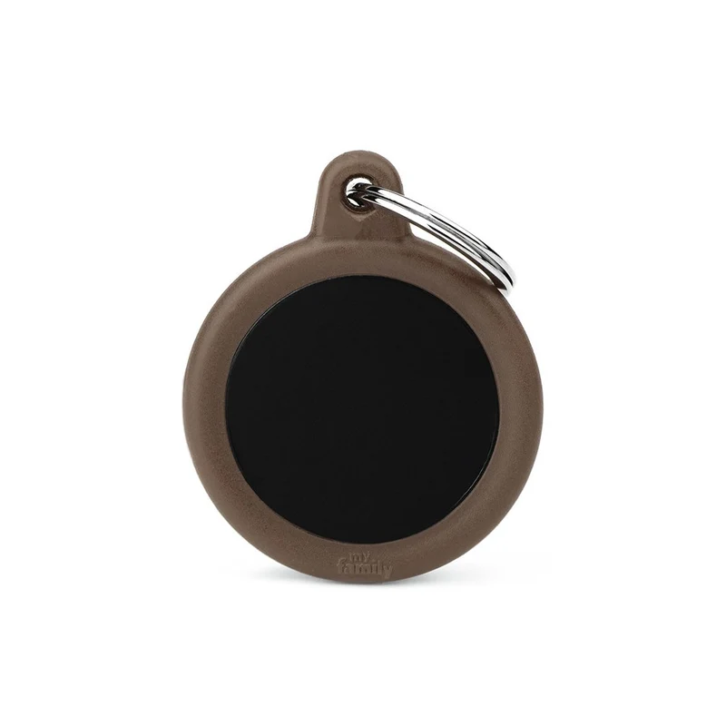 Placa ID Silenciosa de Aluminio Marrón en Forma de Círculo para Perros | MyFamily