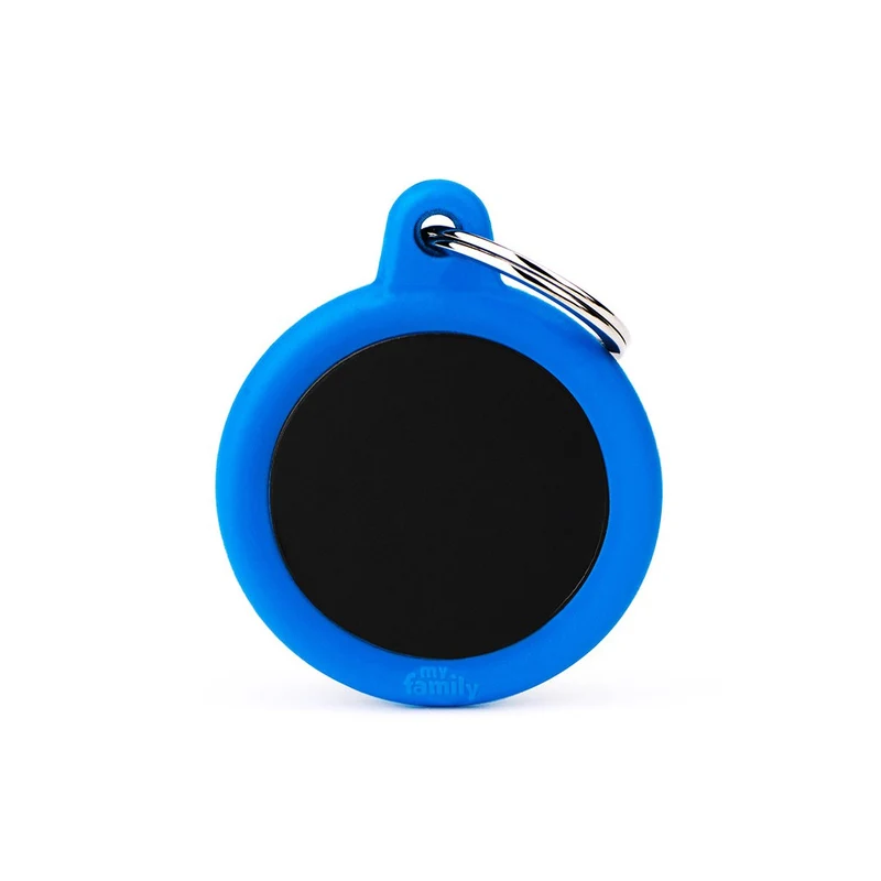 Placa ID Silenciosa de Aluminio Azul en Forma de Círculo para Perros | MyFamily