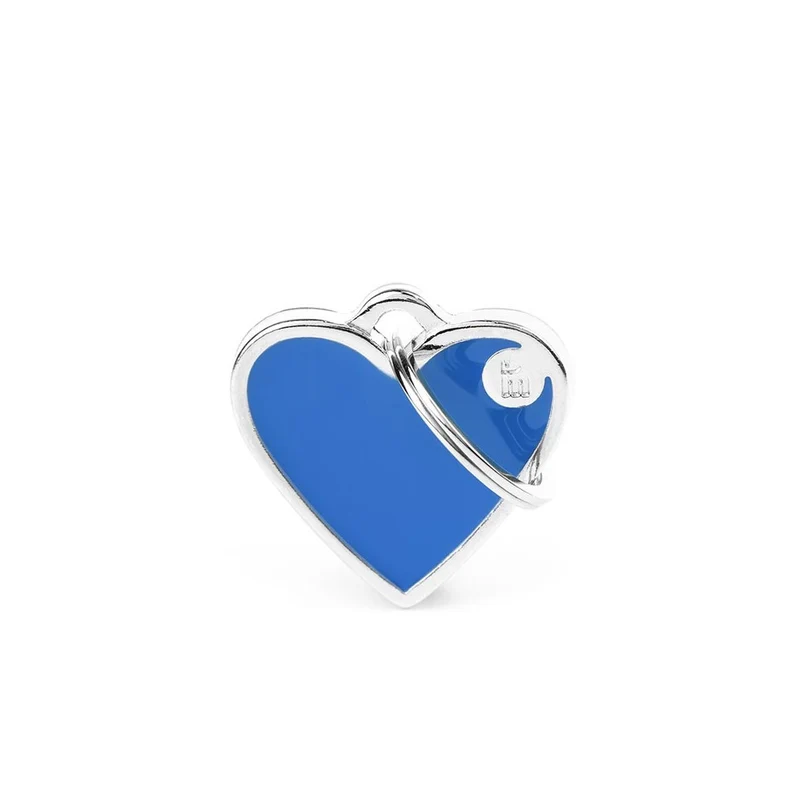 Placa ID Basic Handmade Chica Azul en Forma de Corazón para Perros