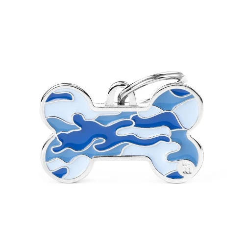 Placa ID Style Grande Camuflaje Azul en Forma de Hueso para Perros