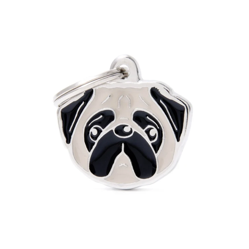 Placa ID en Forma de Pug para Perros