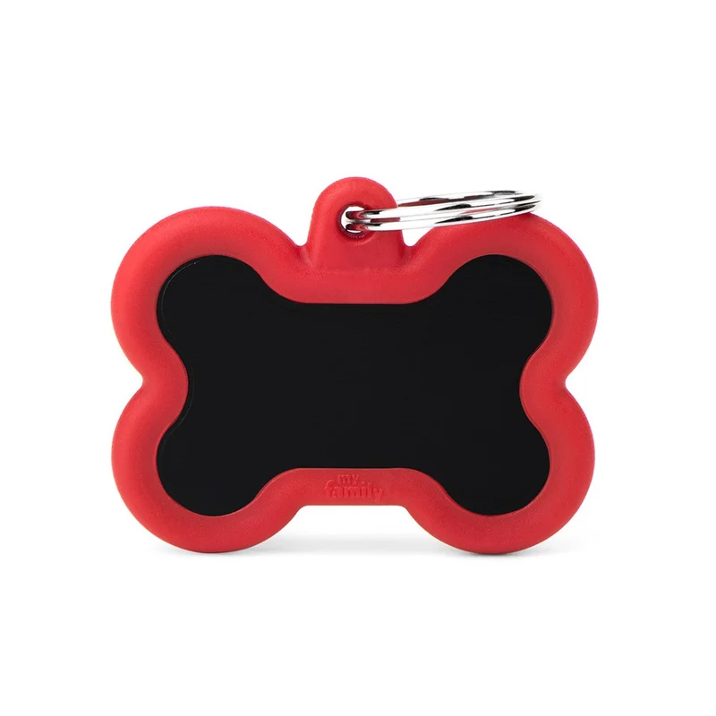 Placa ID Silenciosa de Aluminio Roja en Forma de Hueso para Perros
