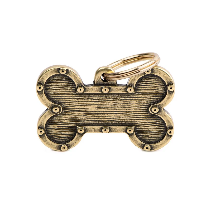 Placa ID de Laton Bronx Futuristic Grande en Forma de Hueso para Perros