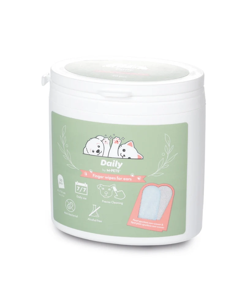 Toallitas de Dedo para Limpieza de Oídos en Perros y Gatos - 50 pzas (4x7.6 cm) | M-PETS Daily