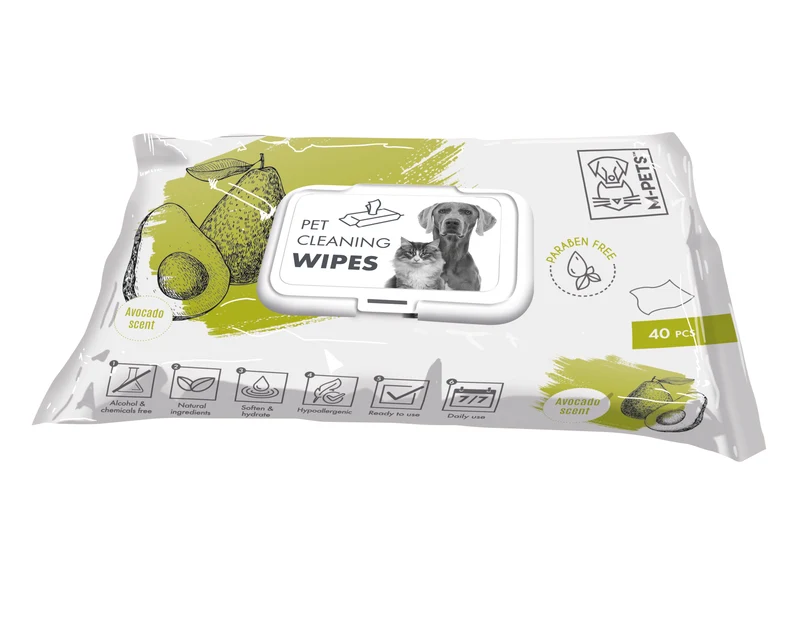Toallitas Húmedas con Aroma a Aguacate para Perros y Gatos - 40 pzas (15x20 cm) | M-PETS