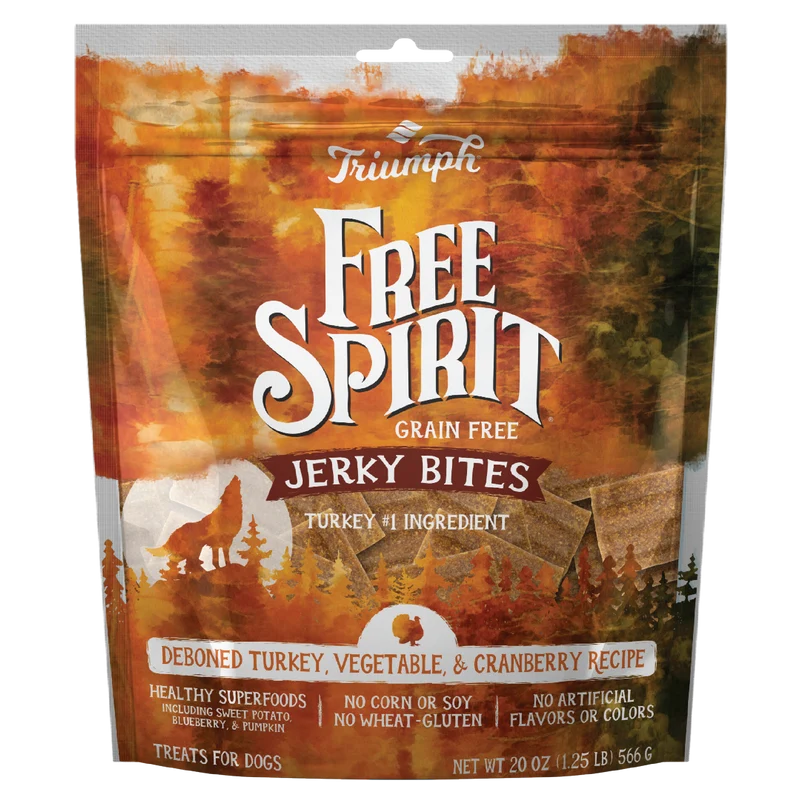 Premio tipo Jerky sin grano “Free Spirit” – Pavo, Vegetales & Arándano | Triumph