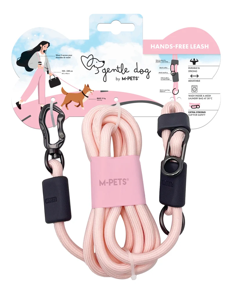 Gentle Dog | Hands‑Free Leash – Correa manos libres multiuso Rosa | M‑PETS