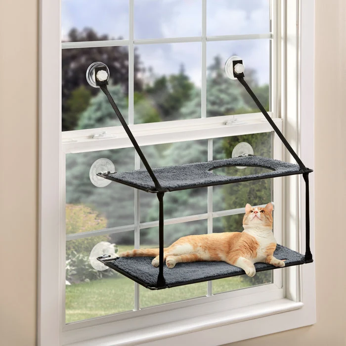 Cama de Ventana Doble para Gato EZ Mount Window Kitty Sill Double Stack - Gris (Gray) | K&H