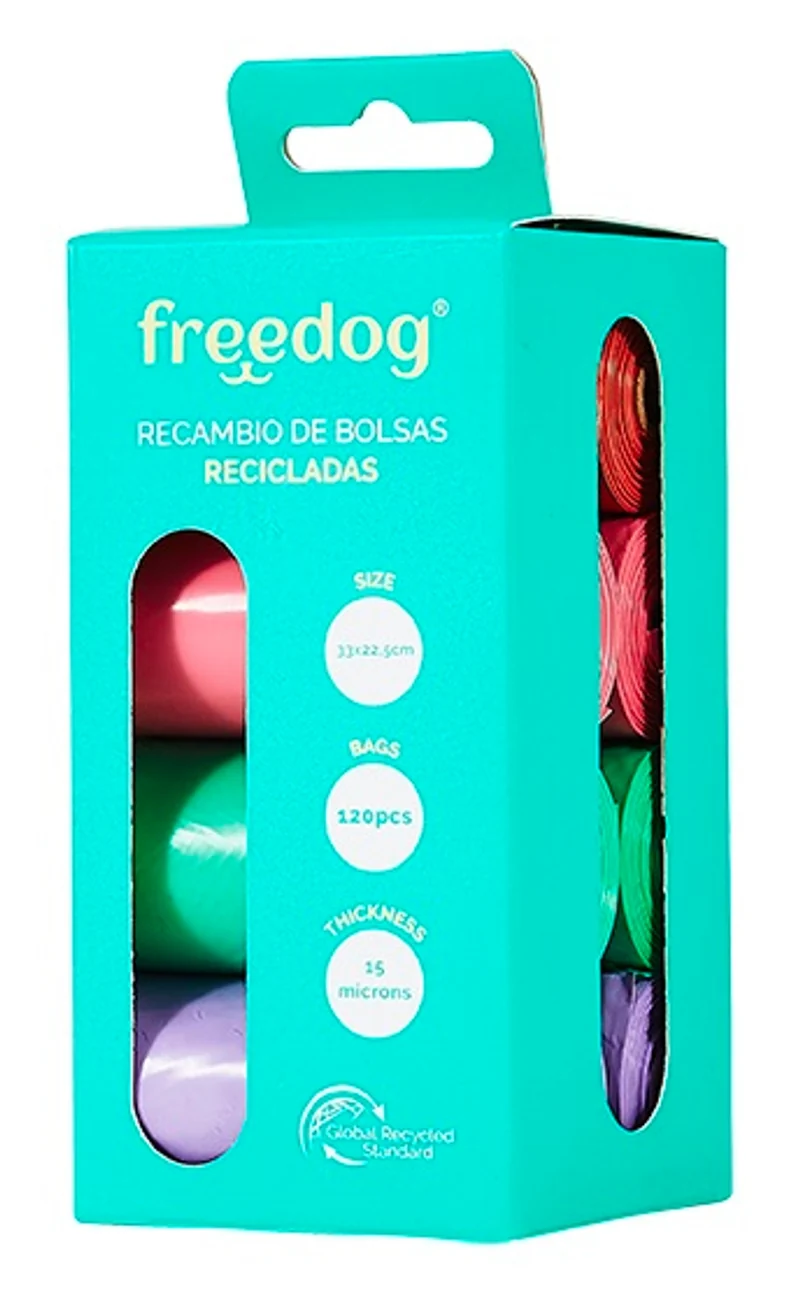Pack de 8 rollos de bolsas (120pcs) colores pastel - hechas con botellas de plástico recicladas