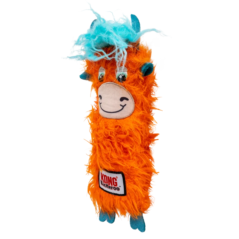 Kickeroo Highland Cow Naranja con Cabello Azul - Juguete de Peluche con Catnip para Gatos | KONG