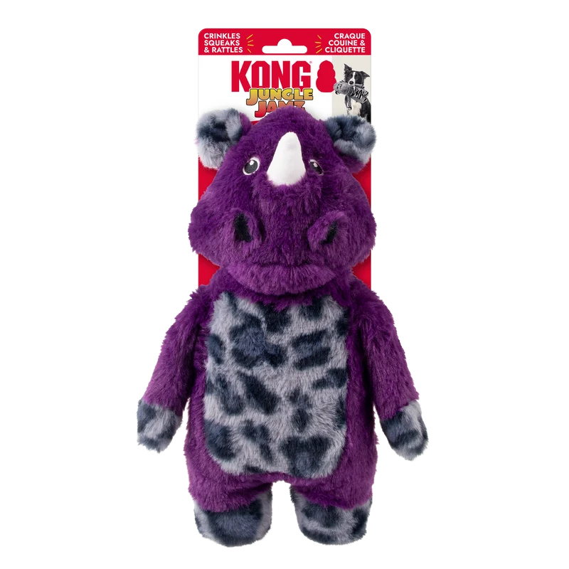 Jungle Jamz Rhino - Juguete de Peluche con Sonido para Perros | KONG